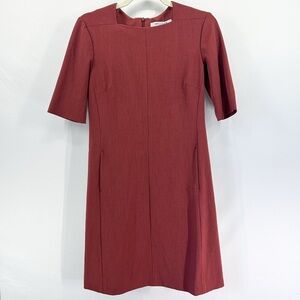MM LaFleur Emily Dress Red Square Neck A Line Wrinkle Resistant Size 2